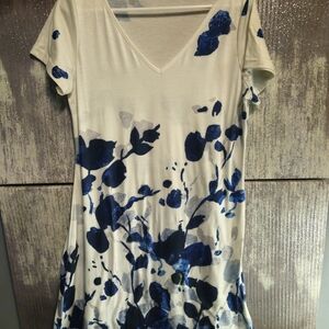 Floral V-Neck Women Top - Blue and White